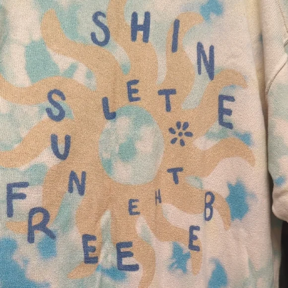 NWOT Free People Blue and Cream Graphic Crewneck Sweater Size Medium - Picture 2 of 11